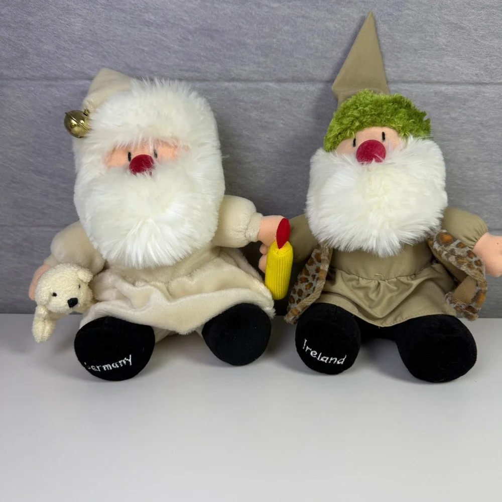 Set of 2 Christmas Gnomes Santa Ireland Germany Plush Stuffed Toys Festive Decor